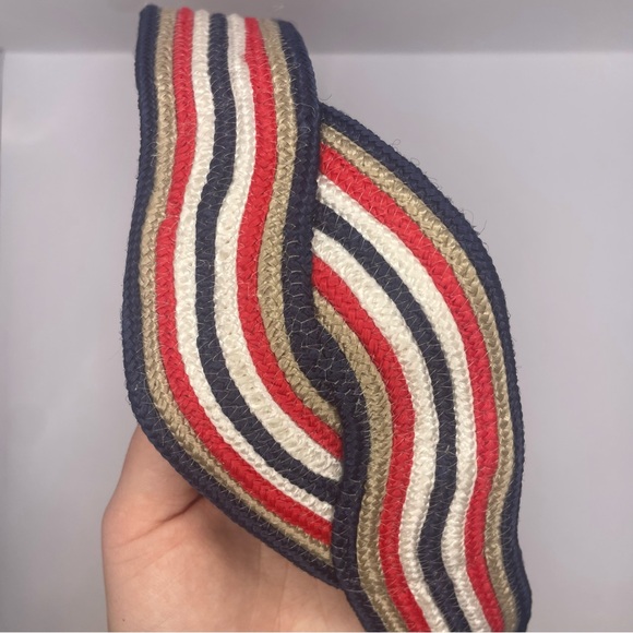 2FOR$30 Vintage 80s Wide Striped Woven Waist Belt Red White Blue & Tan - Picture 4 of 12